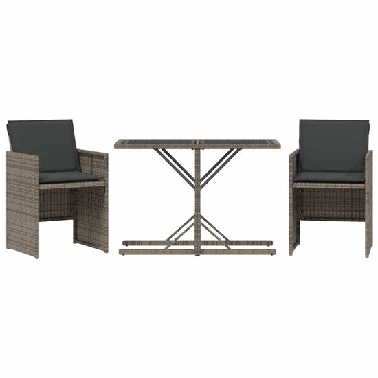 Set de bistro vidaXL - 3 pièces - Grijs - Coussins inclus - Set Bistro - Mobilier de jardin - Salle à manger extérieure - Décoration de patio - Set de salon