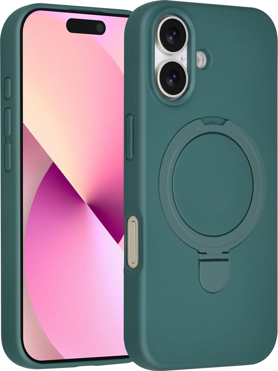 TUNIQ telefoonhoesje voor Apple iPhone 16 - MagSafe met ringstand en koord - Donkergroen