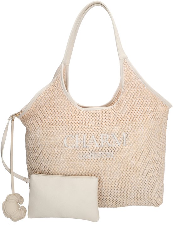 Charm London Shoreditch Shopper - Look osier - Sac à bandoulière - Plage - Été - Femmes - Sac fourre-tout - Sac pour femmes - Crème