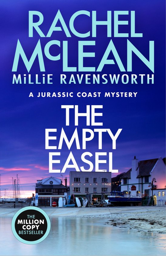 Boekcover: Rachel McLean, Millie Ravensworth, A Jurassic Coast Mystery, The Empty Easel. Zeegezicht bij nacht.