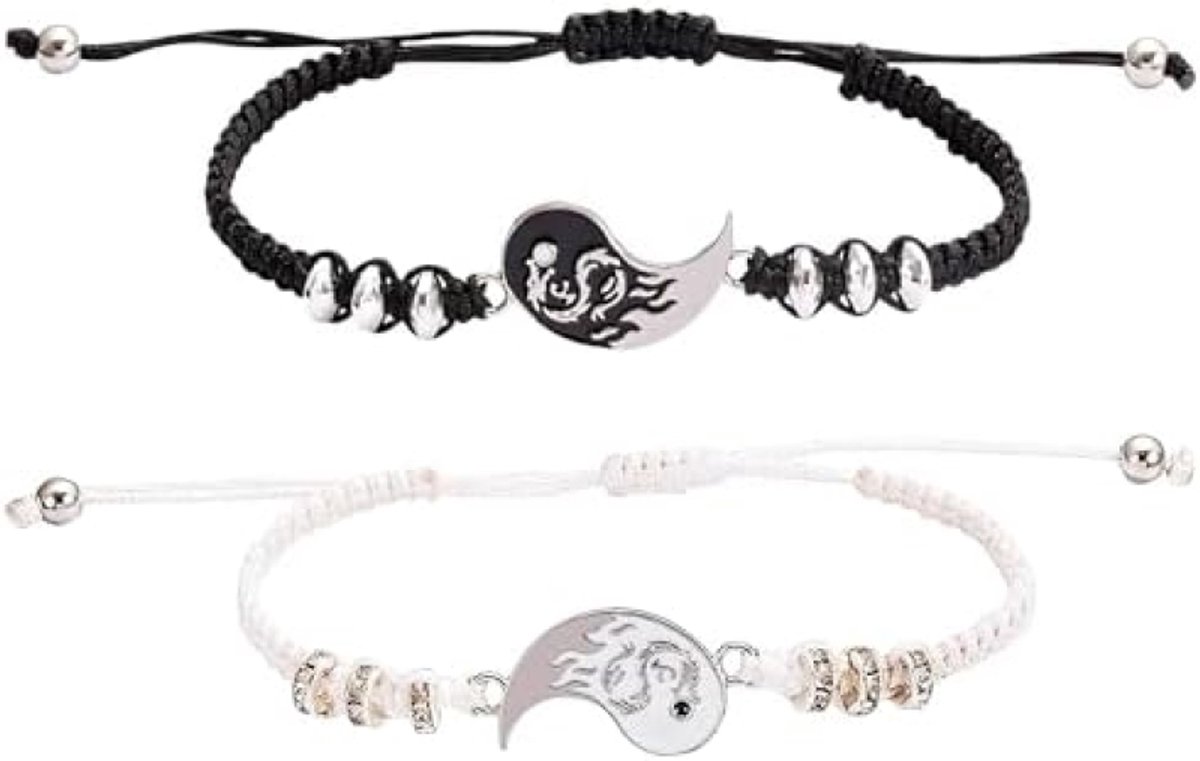 Verstelbare Yin Yang Vriendschapsarmbanden Set - 2 Stuks