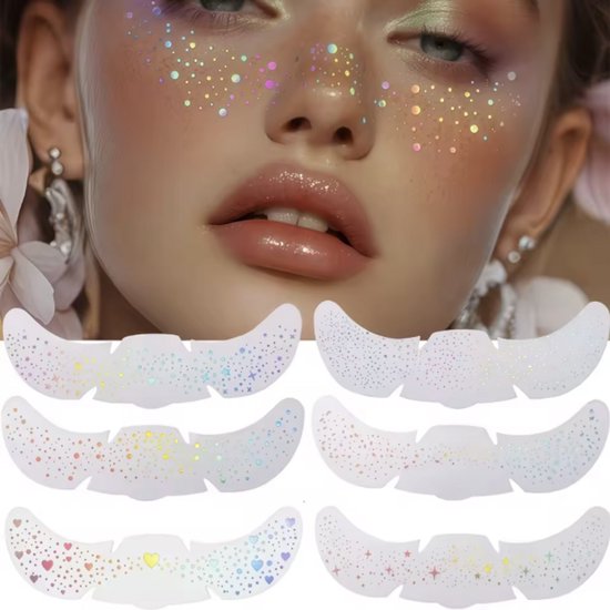 Foto: Nepsproetjes sproetjes stickers 6 stuks gekleurd themafeest gezicht tattoo glitter sproetjes chpn