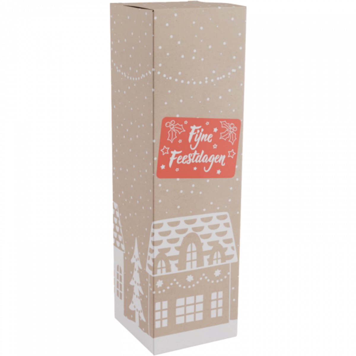 Wijnflesdoos 1 fles 95x95x330mm HUISJES 10 stuks