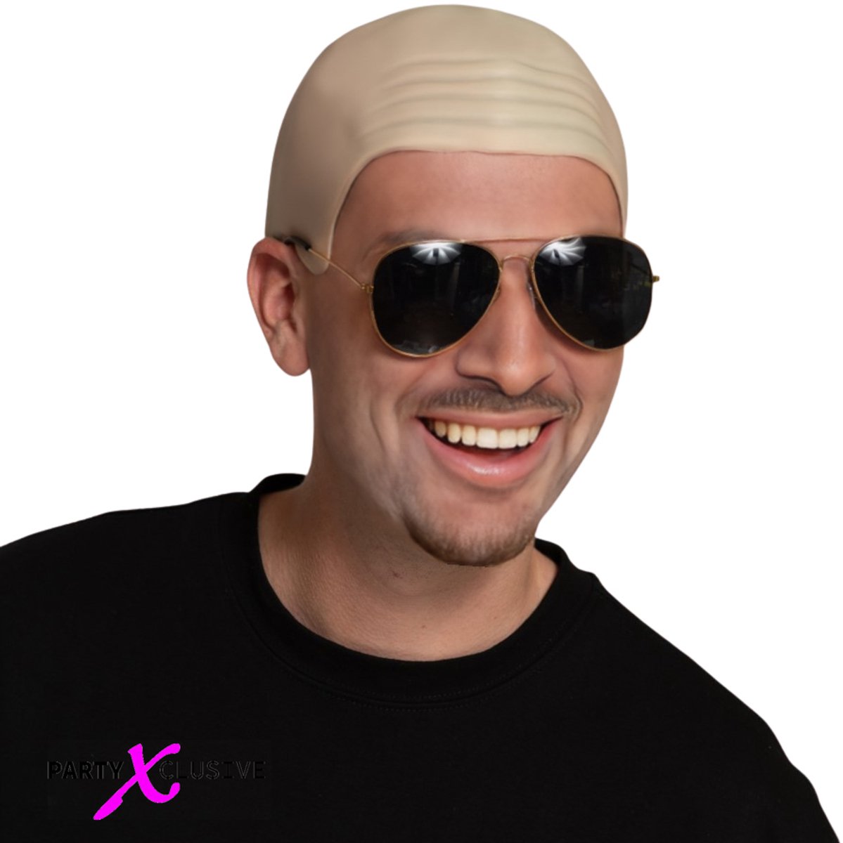 Partyxclusive Kaal hoofd Latex Pruik - Kale Kop Carnaval Verkleed Accessories Themafeest voor Volwassenen Carnaval - Accessoires Verkleedaccessoires Kale pruik geschikt voor Pitbull verkleedkleding - Beige - Latex