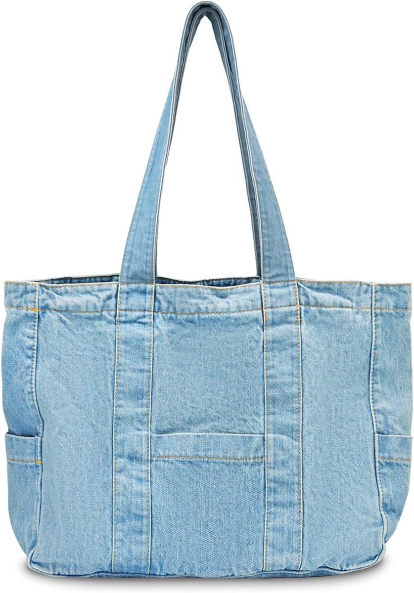 Stunq® Stijlvolle Grote Denim Dames Shopper Tas met Rits voor School, Werk, Reizen en Dagelijks Gebruik