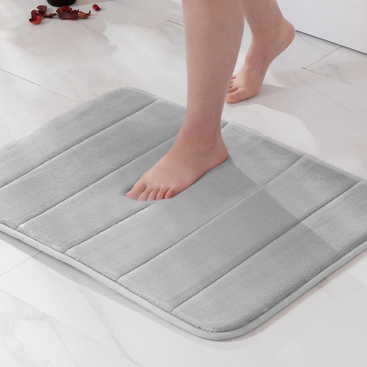 Stunq® Badmat, traagschuim, waterabsorberend, badmat, traagschuim, douchemat, antislip, wasbaar, voor badkamer, 40 x 60 cm, lichtgrijs
