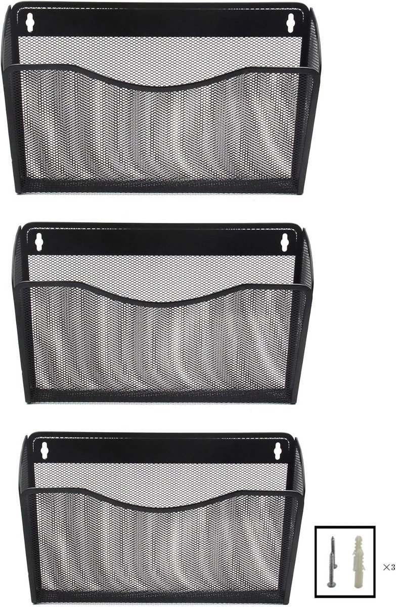 Stunq® Mesh hangmaphouder met 3 vakken, organizer voor post en brieven zwart