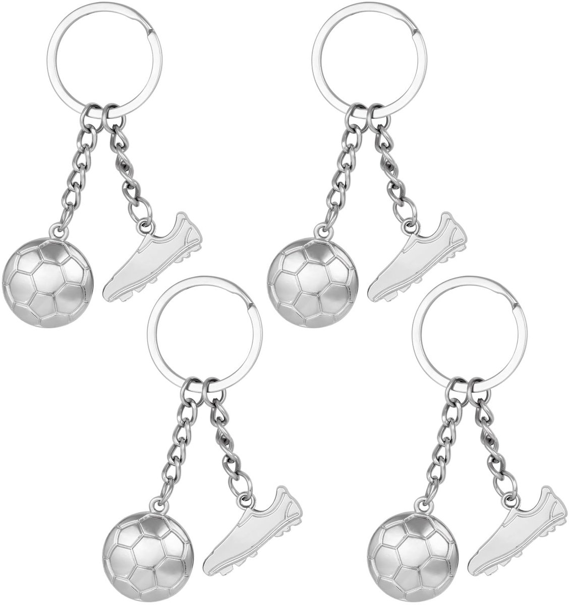 IMPERATORIS® Sleutelhanger Voetbal - Kinderen Jongens en Meisjes - zilver - ‎8.5 x 3 cm - 4 stuks