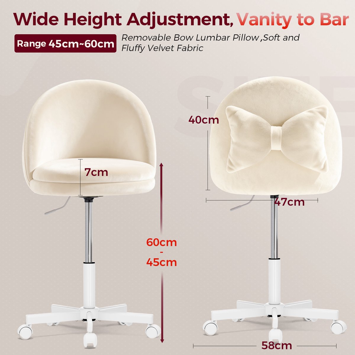Homeoffice-stoel Draaistoel Wit Fluwelen Oppervlak - afbeelding 3