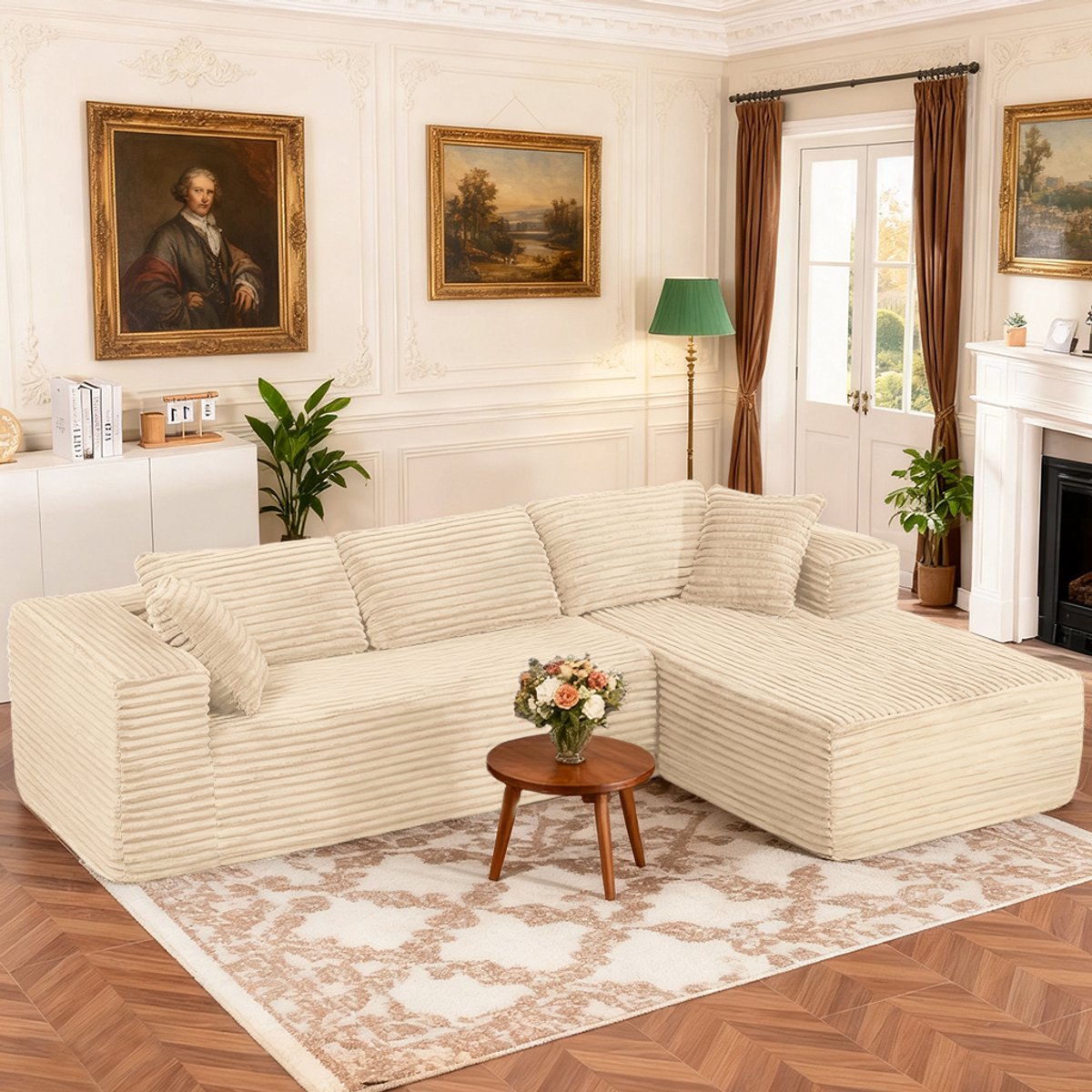 Muskel Cloud Sofa Modular L-vormige hoekbank van corduroy, volledig