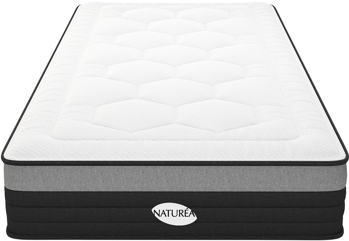 Vente-unique Hybride matras 90x200cm met pocketveren en vormgeheugen dikte 25cm - AMARANTE van NATUREA L 200 cm x H 25 cm x D 90 cm