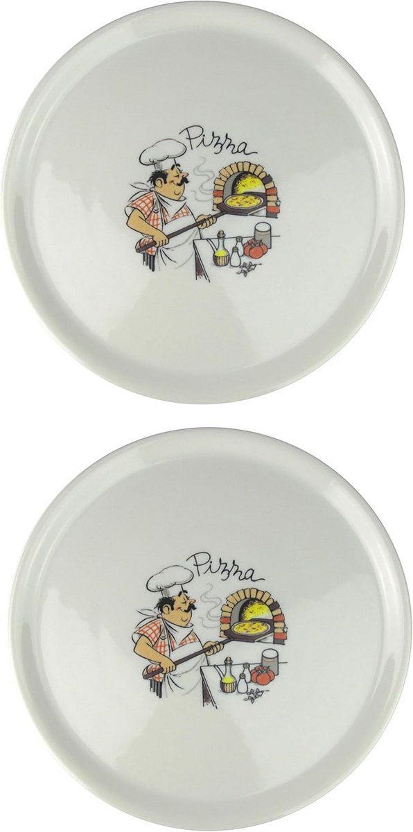 Set van 2 Porseleinen Pizzaborden Ø 31 cm met Pizzabakker Decoratie