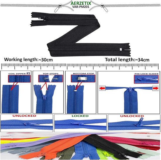 Faden & Nadel Ritssluitingsset – 10 Nylon Ritsen, 40 Cm, Zwart, Niet Deelbaar, 4 Mm Spiraal