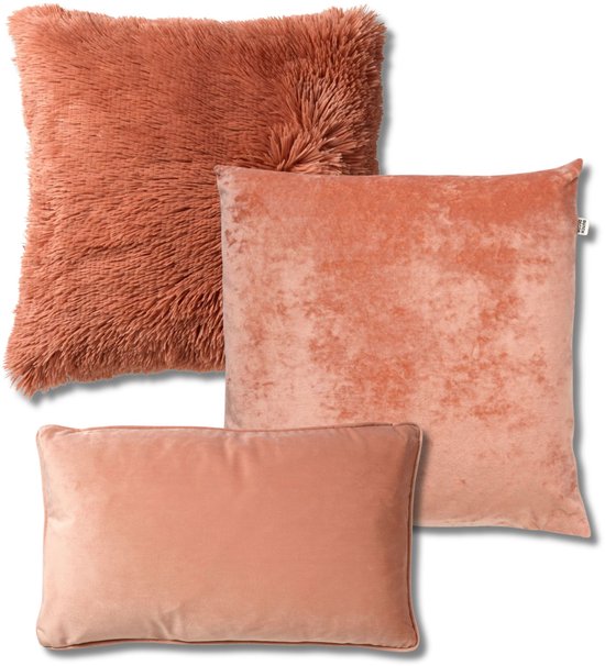 Dutch Decor - KUSSENSET - 3-delig - Sky - 45x45 cm, 30x50 cm - inclusief binnenkussens - roze - Met Ritssluiting – Decoratie Kussens - Comfortabele kussentjes voor op de Bank