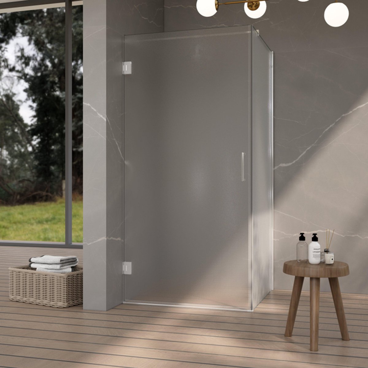 FugaFlow Eccelente Vetro Douchecabine - 90x120x200cm - scharnieren - deurgreep - vlak - gesatineerd veiligheidsglas - Chroom