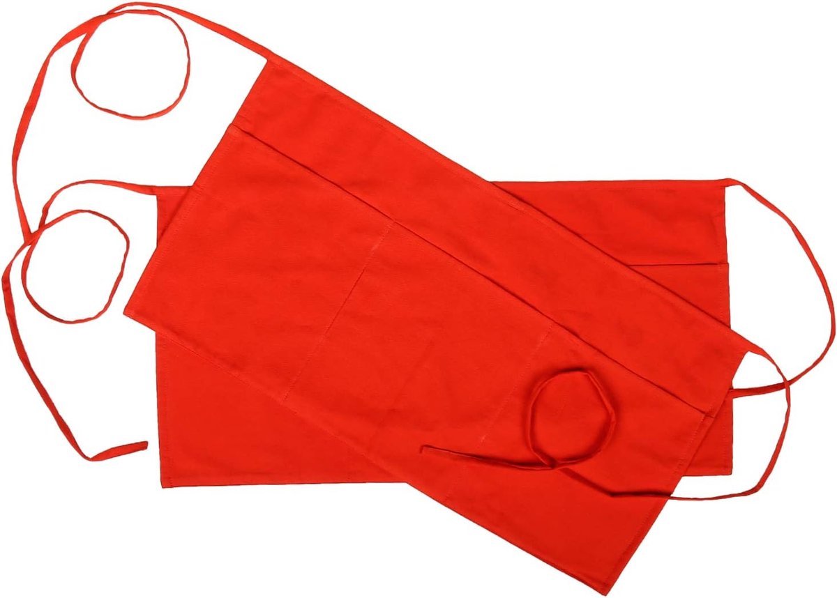 Stunq® Tailleschort, katoen, verpakking van 2 katoenen bistroschorten met 3 zakken, restaurant, kort schort voor mannen en vrouwen, 61 x 30 cm, rood
