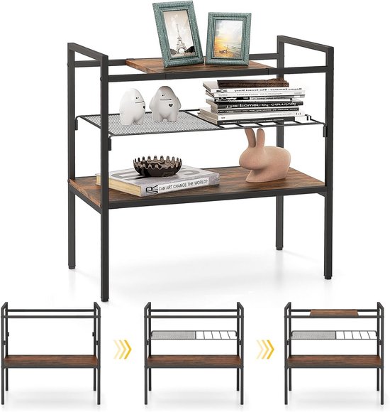 GIANTEX Console Meuble Entrée - Tiroir et 3 Étages - Table d'Appoint en Bois Moderne - Cadre en Métal - 91x 30x 88 cm - Gris - Maison
