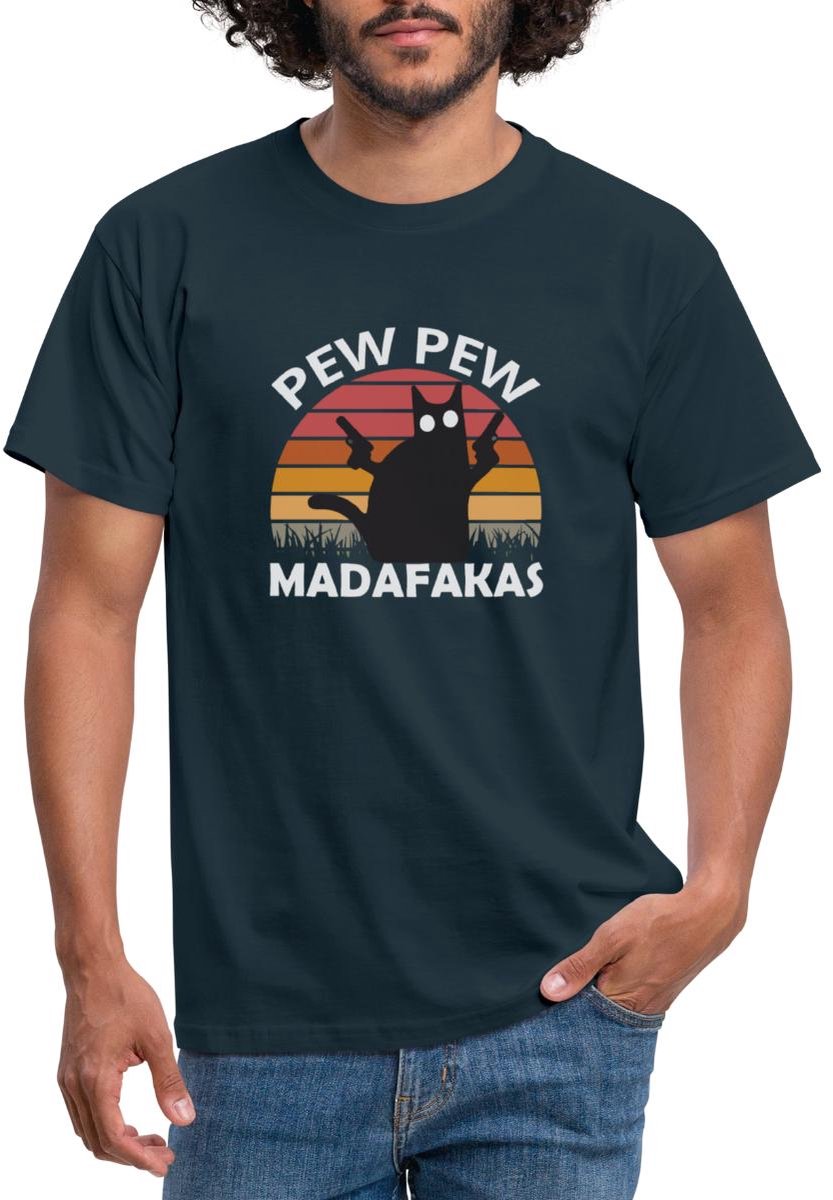 Pew Pew Grappige Kat T-Shirt Heren