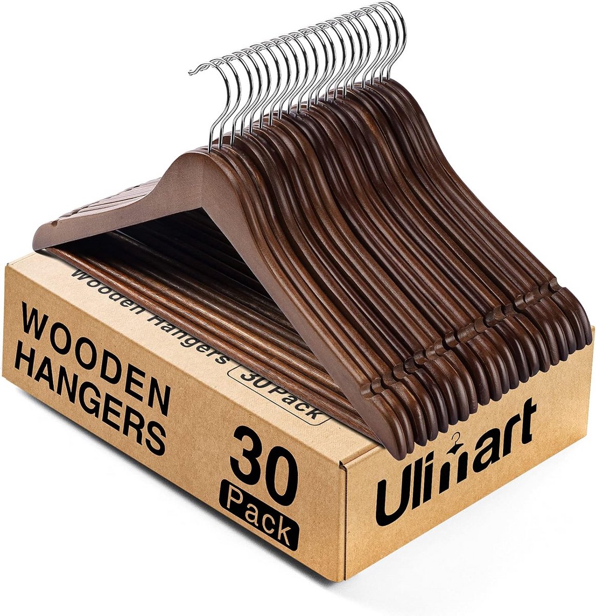 Set van 30 Houten Kledinghangers voor Garderobe en Kast