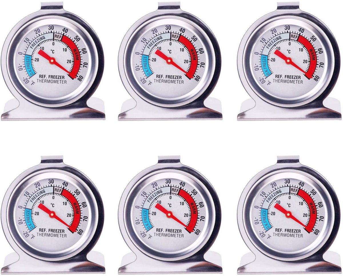 6 Stuks Roestvrijstalen Thermometers voor Koelkast en Vriezer Temperatuurcontrole