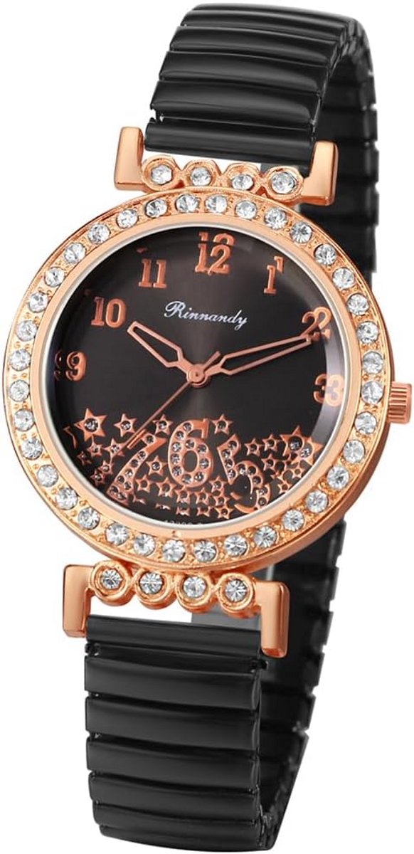 Dames Horloge met Elastische RVS Band en Zirkonia Details