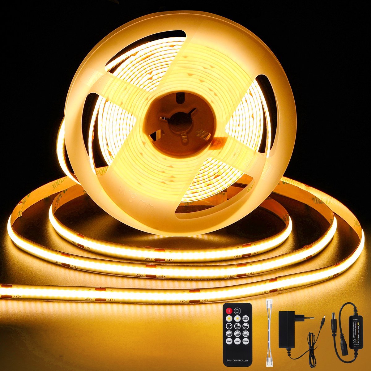 Amdelne LED Strip - 5 Meters - 320LED/M DC24V 36W 3960LM 3000K -Met RF Afstandsbediening