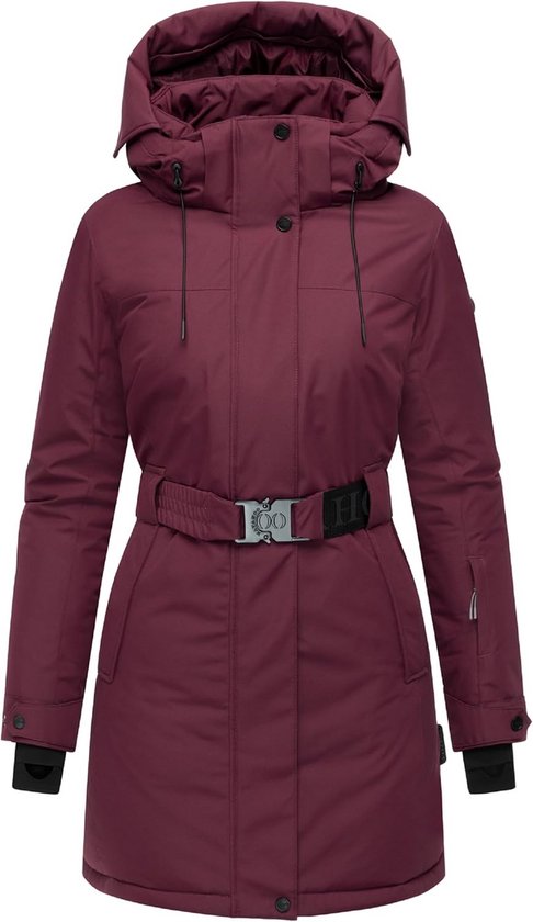 Navahoo Winterjas voor dames, warme parka met afneembare capuchon en tailleriem, vorstkussen, maat 14, S-3XL, Taupe grijs, L
