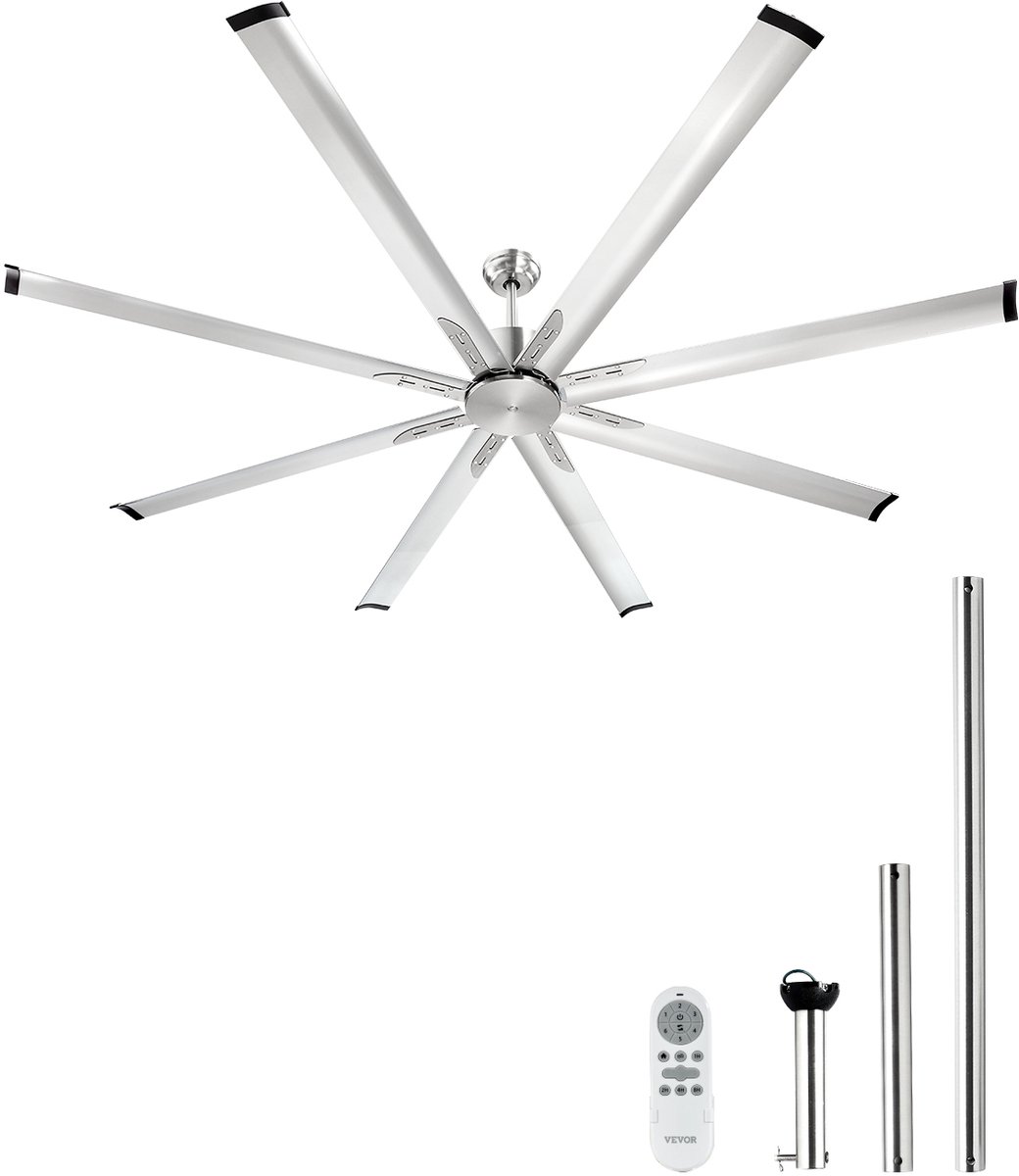VEVOR 214cm Plafondventilator Zonder Verlichting Afstandsbediening Geborsteld Nikkel