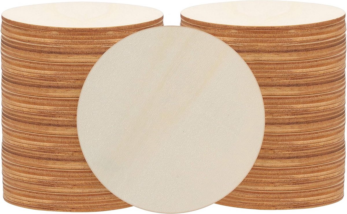 50 Ronde Houten Cirkels Onbewerkt - 7.5cm Diameter - 3mm Dik Houten Schijven voor Knutselen en Decoratie