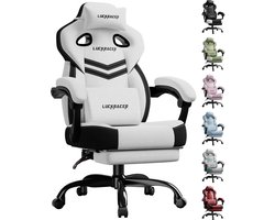 LUCKRACER - Gaming Stoel Bureaustoel - Met Memory Foam en Voetensteun - Wit