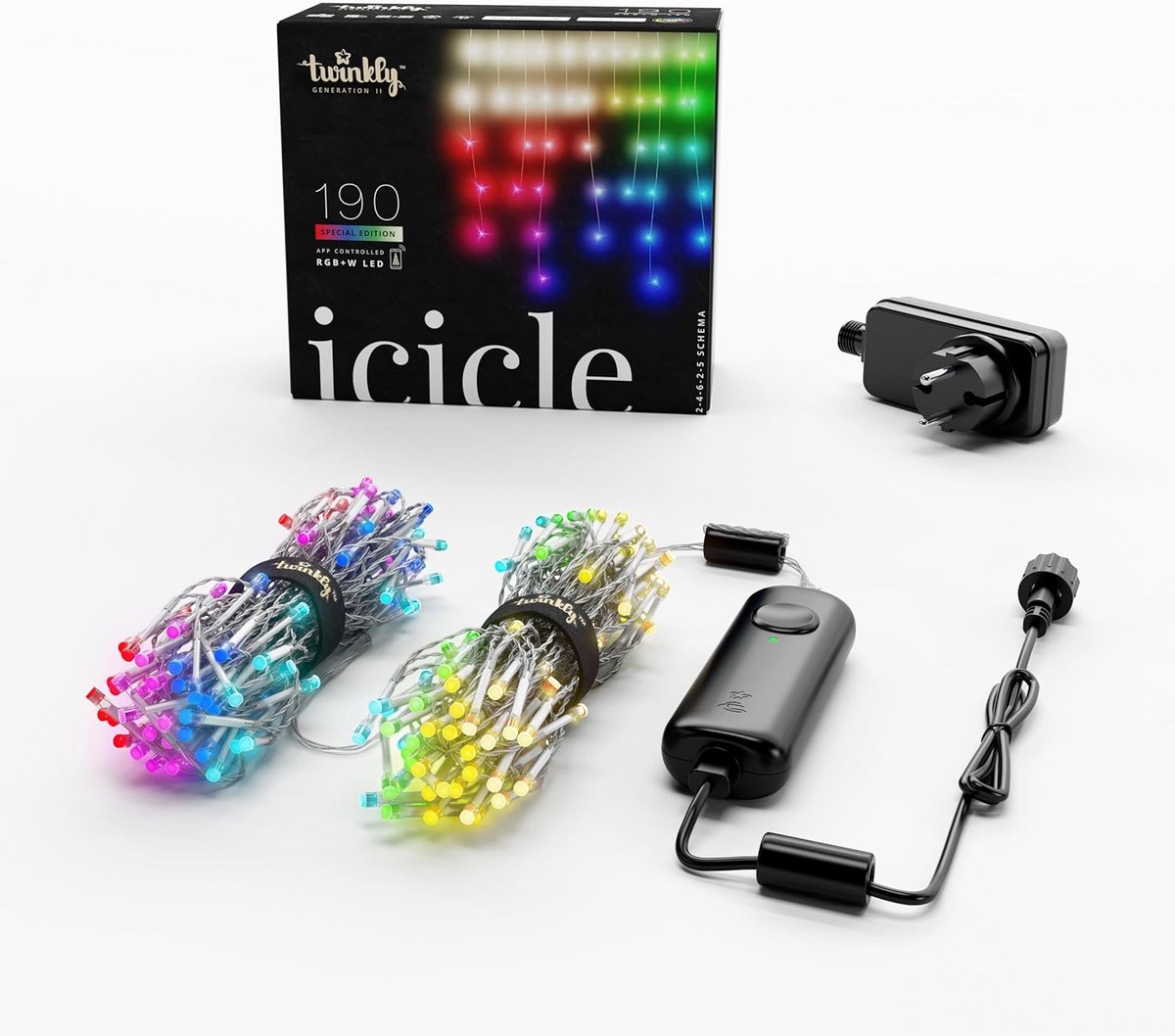 Twinkly Icicle LED Cascade Lichtsnoer 190 LED RGB+Wit 5,5m Transparante Draad - Slimme Verlichting Binnen & Buiten IP44 - Bedien met App & Stem