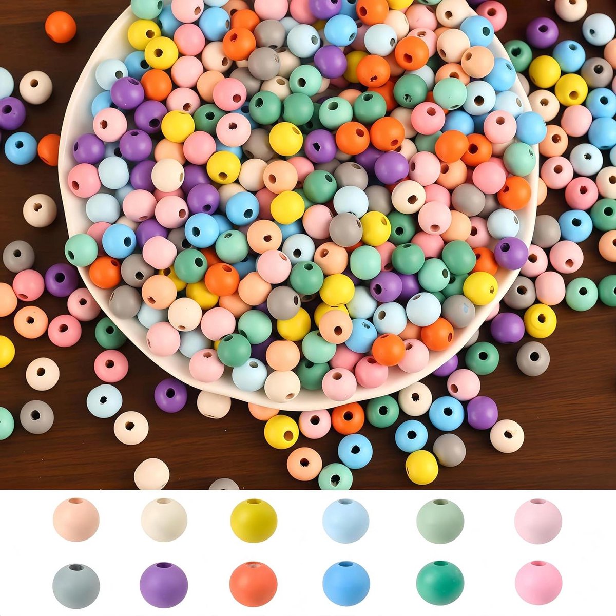 Ronte - Kleurrijke houten kralenmix voor armbanden en sieraden - 500 stuks met 12 kleuren - 10 mm met gat van 2,5 mm