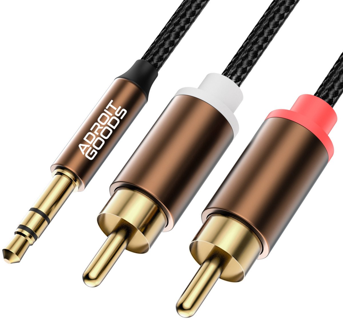 AdroitGoods Premium 3.5mm naar 2-RCA Audio Kabel – Vergulde Connectors, Versterkte Nylon Kabel - 3.5mm jack naar RCA Audio Kabel – HIFI Geluid – Dubbele Tulpstekker - 1,5m