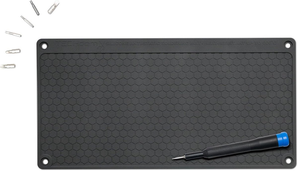 Soldeermat V2 - ESD Reparatiemat van Siliconen/PVC - Voor Soldeerwerkzaamheden aan Mobiele Telefoons, Pc's en Elektronica - Zwart - 40x20cm - 500°C - ESD Siliconen Soldeerpad