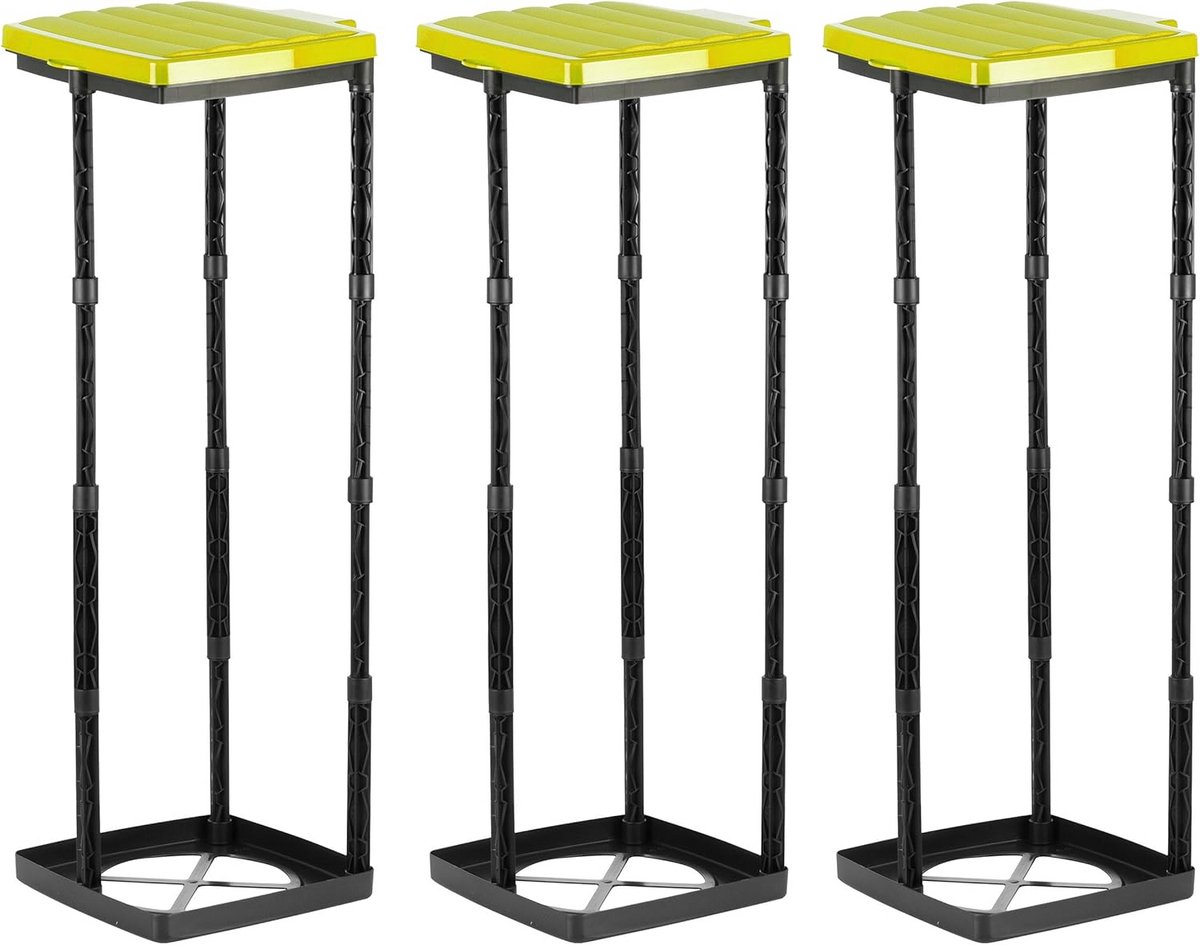 Afvalzakhouder 3 stuks in hoogte verstelbaar, steeksysteem zonder tools, met klemring en inklapbare deksel, voor zakken 25-120 liter