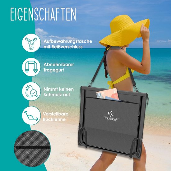 Opvouwbare strandstoel met verstelbare rugleuning, 130 kg belastbaar - inclusief draagtas en onderwaterhoes — afbeelding 4