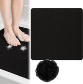HSXL - Antislipmat Douche Zacht & Waterdoorlatend - 60x60CM - Incl. Netspons - Antislip Douchemat Zwart – Anti Slip Douche Cabine Mat – Mat voor in de Badkamer - Badkamer accessoires