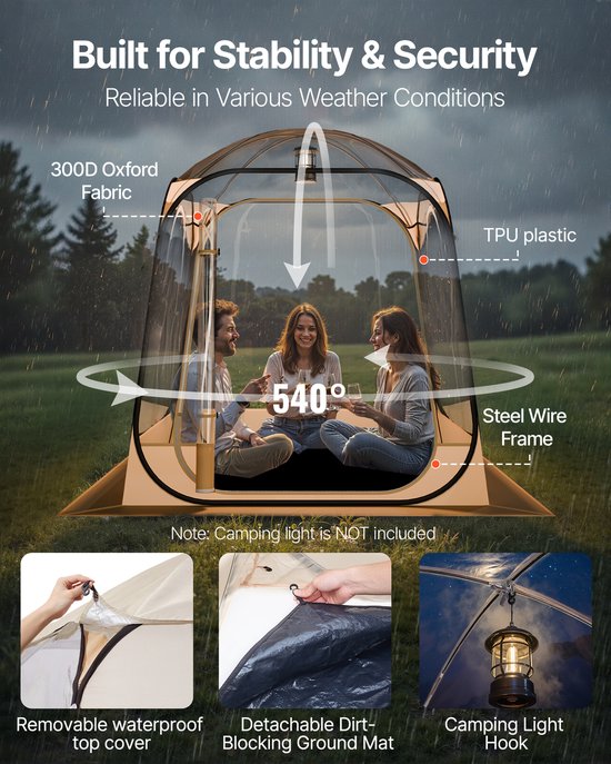 Opvouwbare Sport Tent, 160 x 160 cm Transparante Bel Tent voor 2-4 Personen, Waterdichte Buiten Schuilplaats Met Vloermat en Topdeksel, Dome Tent voor Kamperen, Evenementen, Vissen en Buitenactiviteiten van TOMOUNT — afbeelding 4