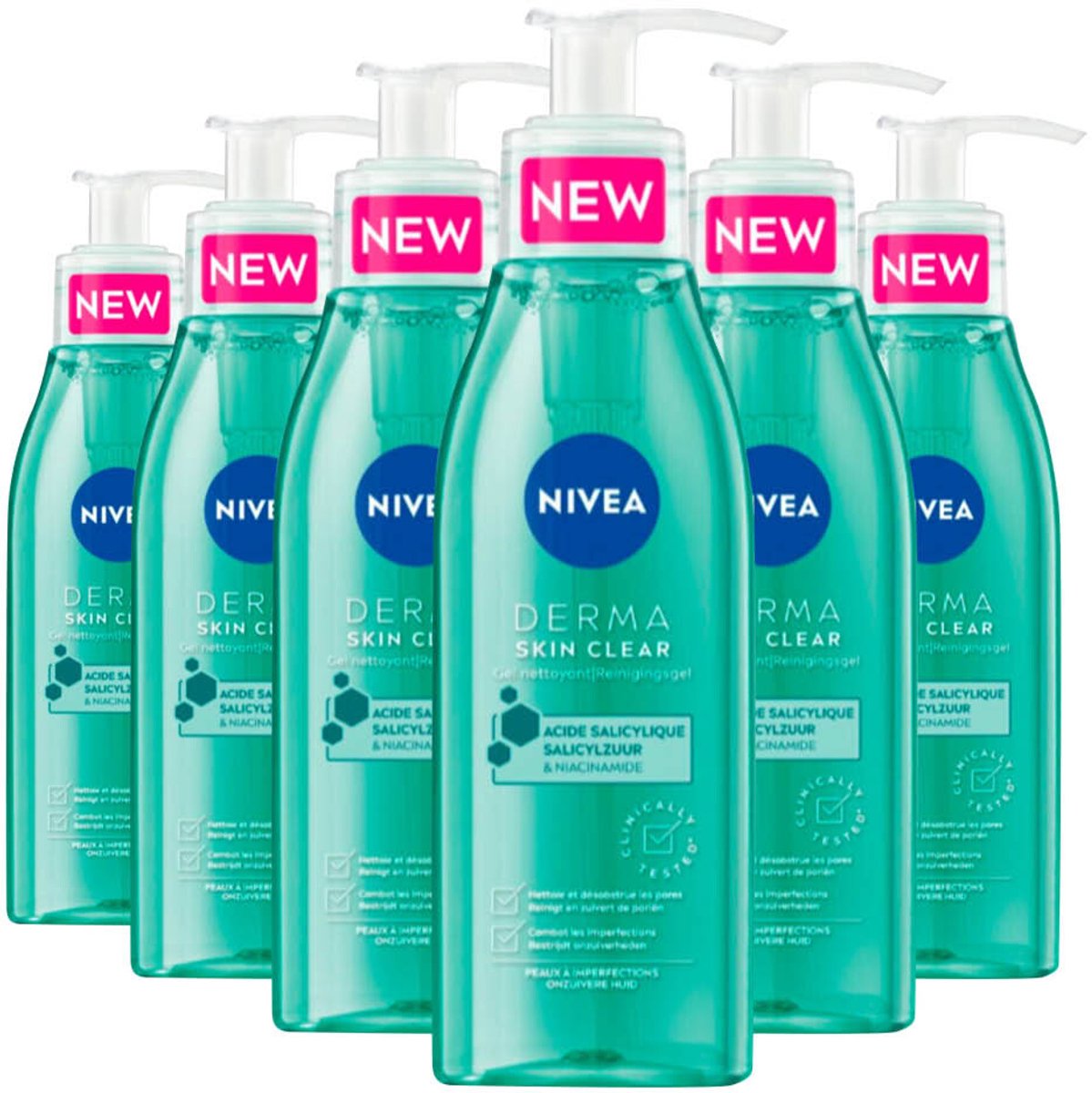NIVEA Derma Skin Clear Reinigingsgel - 6 x 150 ml - Voordeelverpakking