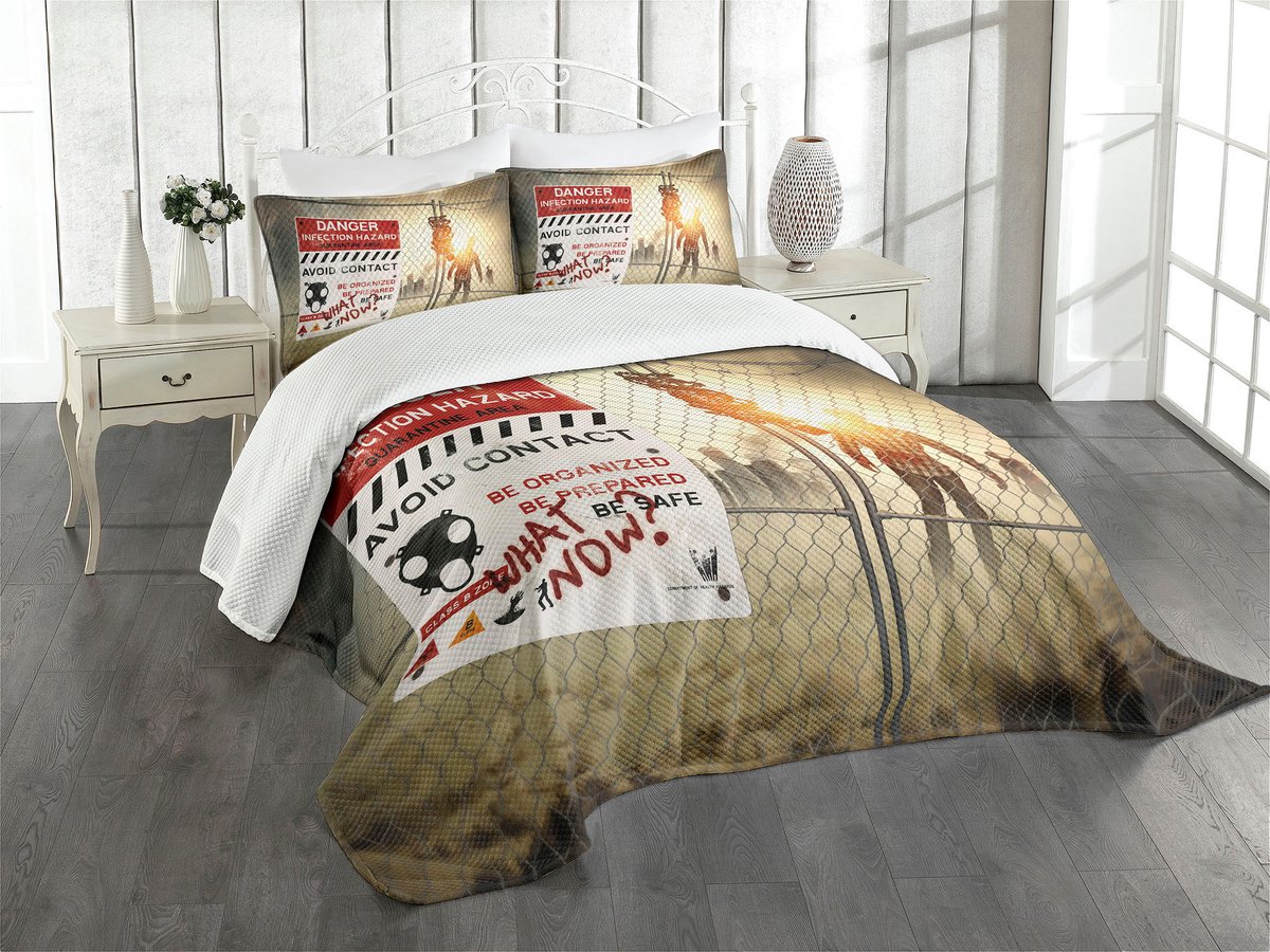 ABAKUHAUS Zombie bedspreidset – 3-delig, 220x220 cm – beige/rood, Voorzijde bedrukt