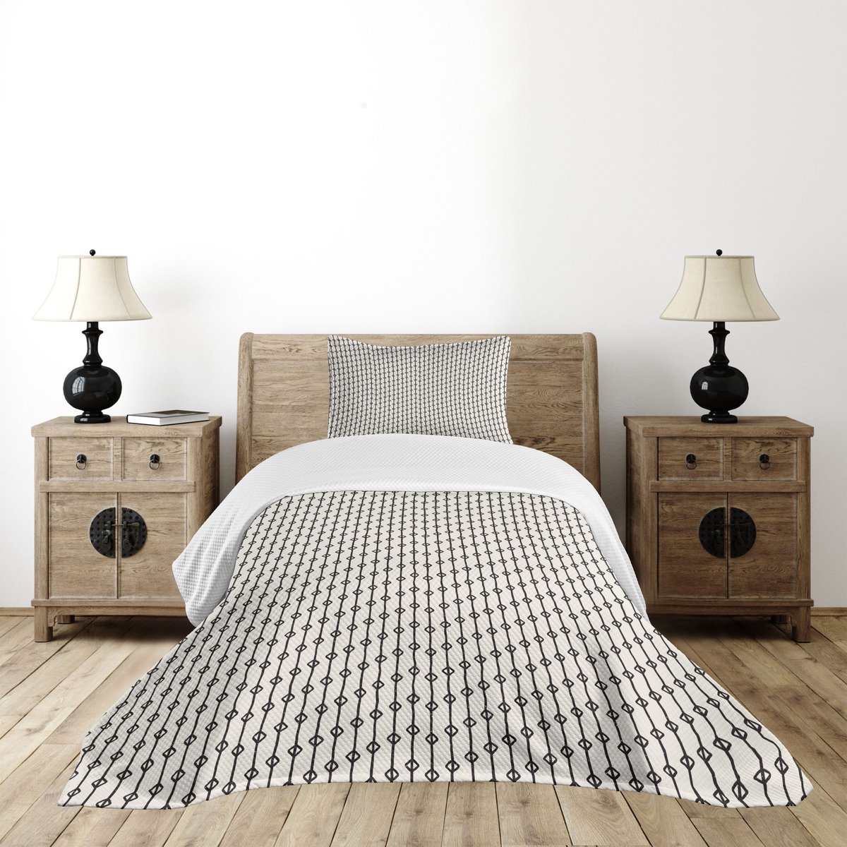 ABAKUHAUS bedsprei – gestreept patroon, 170x220 cm, eierschaal / antraciet