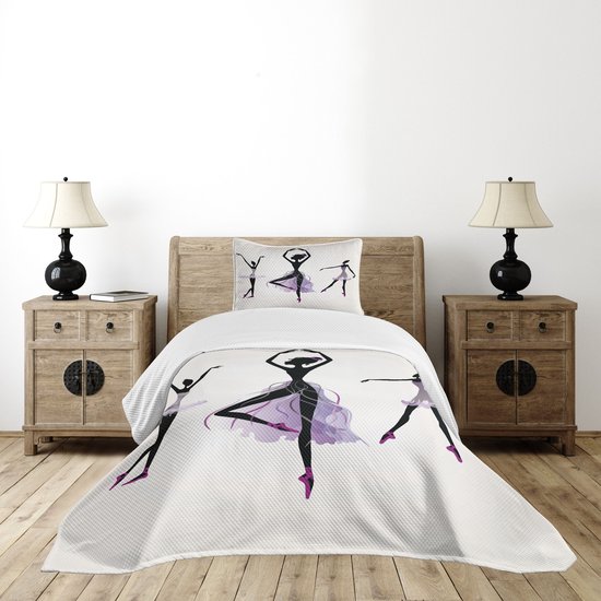 Ensemble Couvre-lit Abakuhaus Ballet – Silhouettes de Ballerine – 170x220 cm, 2 pièces, Gris/Blanc/Lilas