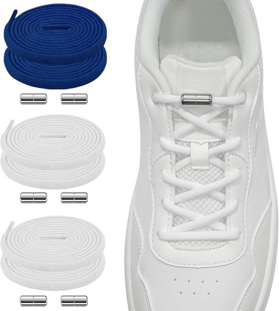 6 paar platte elastische veters, strikloze veters met metalen snelsluiting zonder strikken, magnetische veters met metalen gesp, geschikt voor kinderen en volwassenen