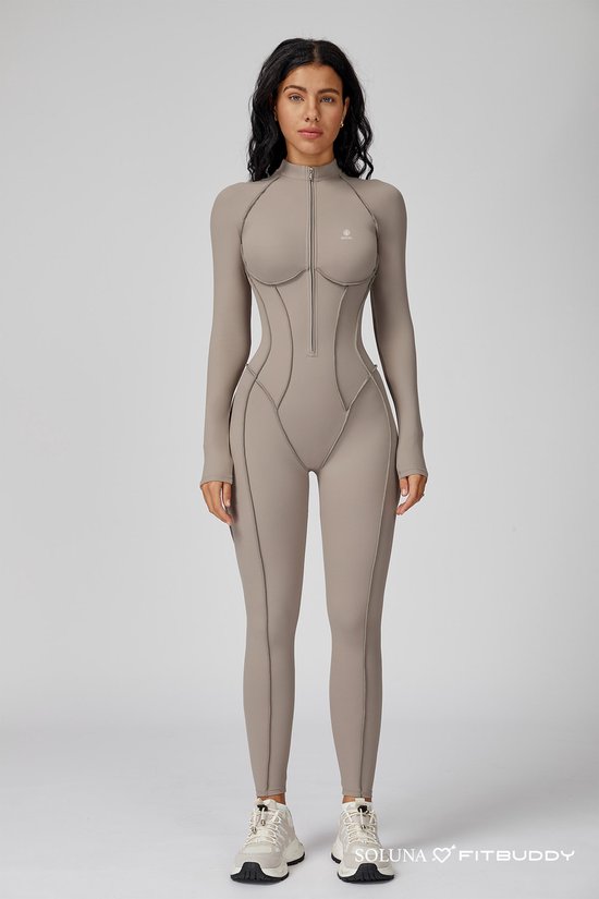 Fitbuddy Seamless Jumpsuit GZL105 – Oat Milk – Shaping, Respirant & Stretch – Combinaison de Sport sans coutures – Dames – Taille S