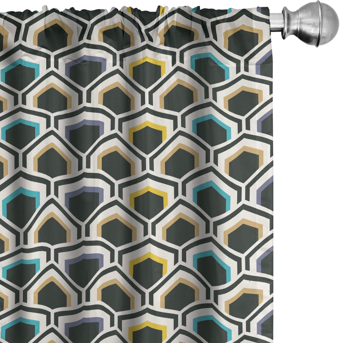 ABAKUHAUS Geometrische Gordijnen – 2x75x175 cm – Microfiber, Halfschaduw, Zwart Blau Geel