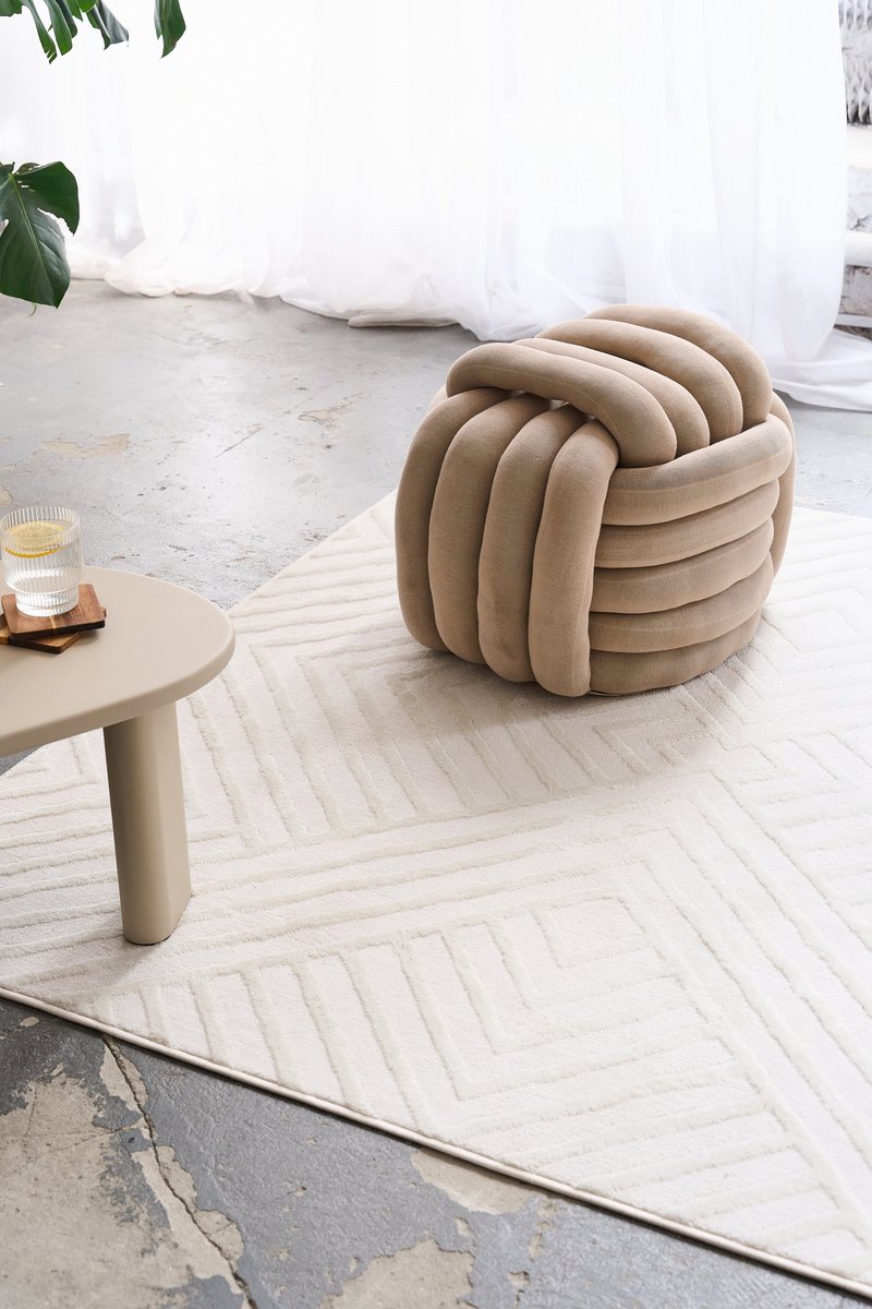 TAPISO Hygge Vierkant Vloerkleed Crème-Wit Modern Laagpolig 3D Geometrisch Kleed Skandi &