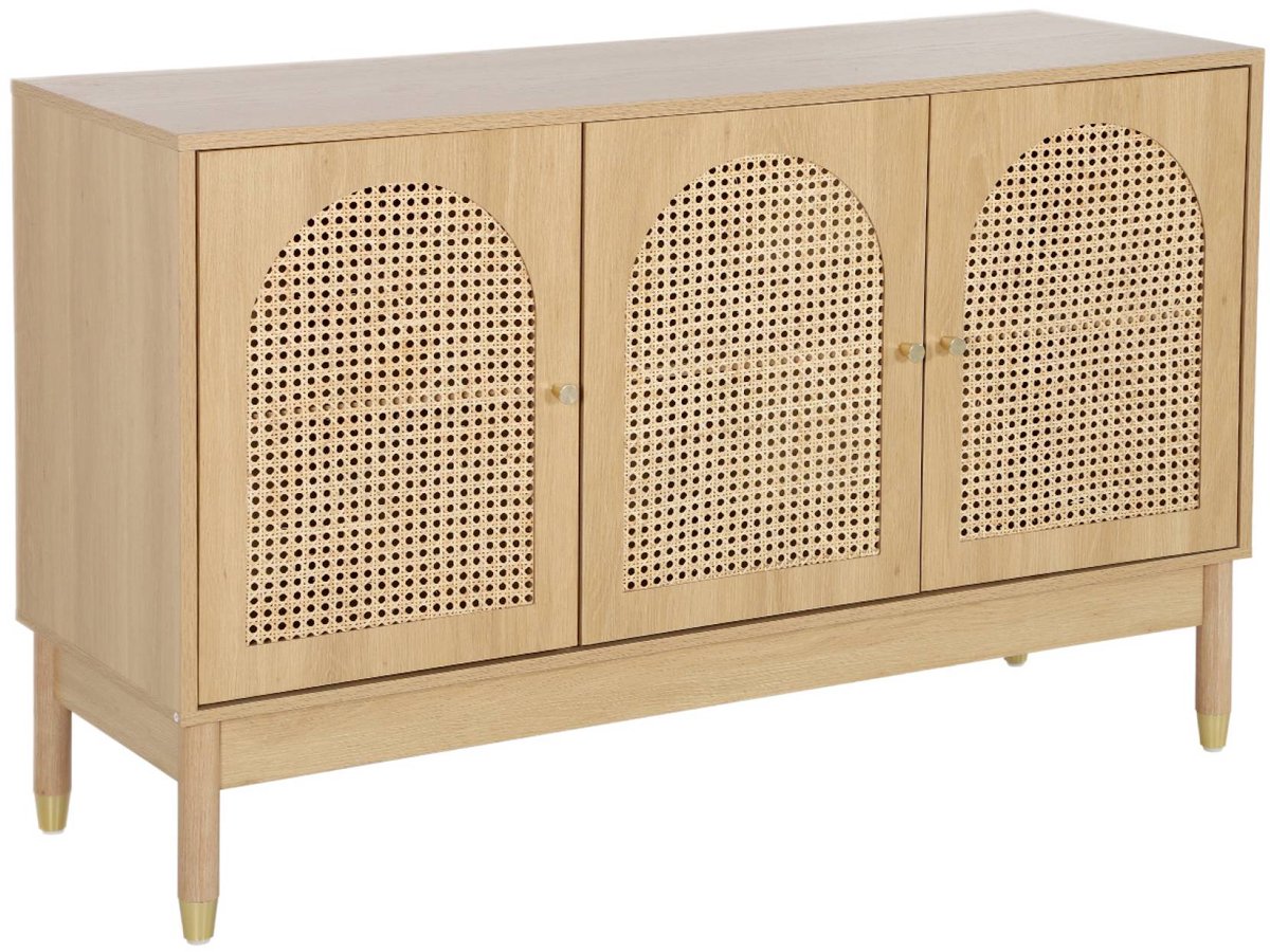 sweeek - Dressoir houteffect en rotan met 3 deuren 120cm - judith