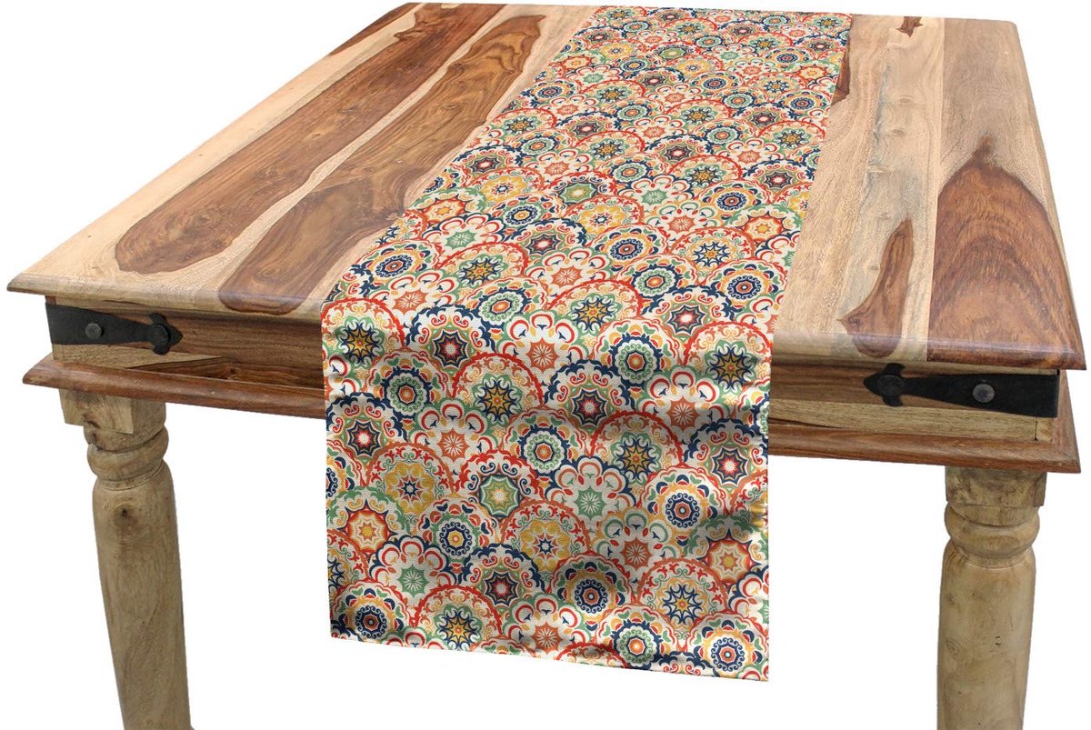 ABAKUHAUS Tafelloper – Geometrisch bloemmotief – 40x180 cm – Polyester rand