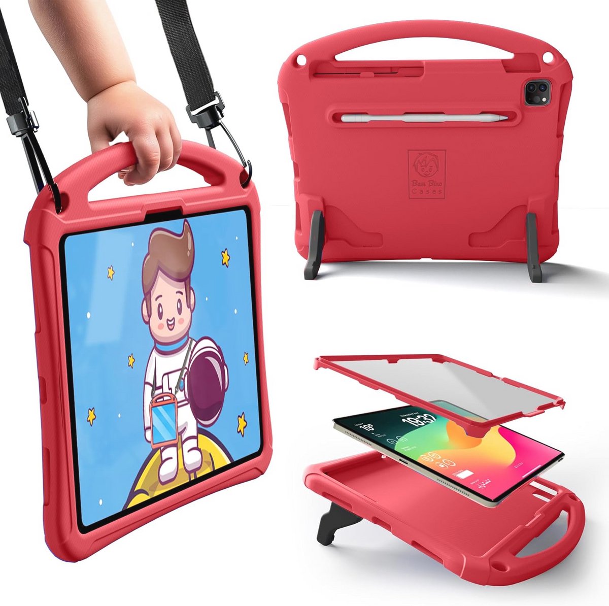 Ruimtepak Kind Case voor iPad Pro 12,9 inch (2018-2022) - Screen Guard, Handvat, Schouderriem, Potloodhouder