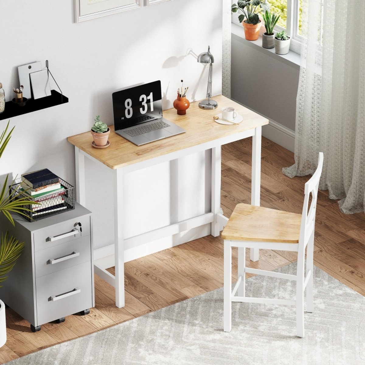 Wishdor Eettafel 108B x 48T x 91H cm, eikenlook blad met wit frame, compact rubberhout constructie